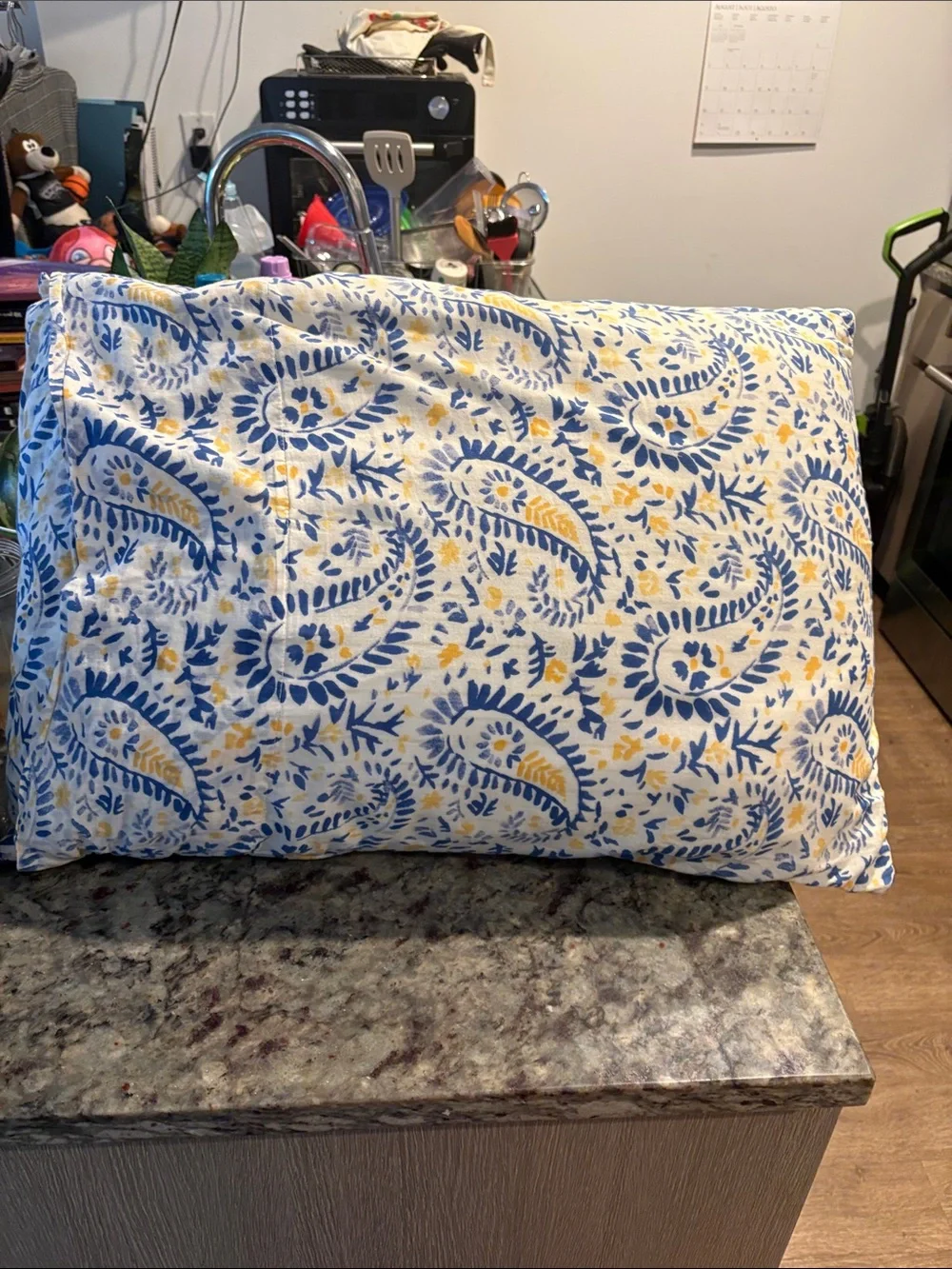 Anthropologie Blue and Yellow Floral Quilted Pillow Shams
